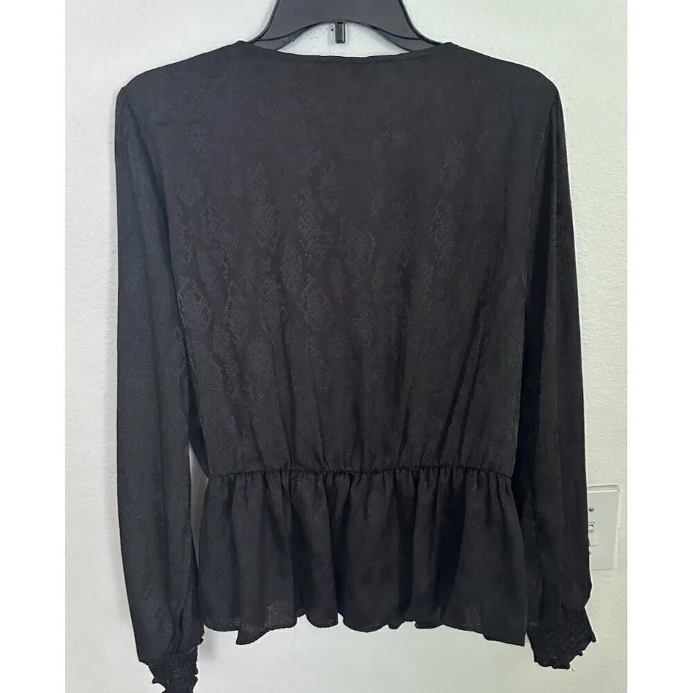 Michael Kors Women's Blouse Jacquard-Print Faux-Wrap Peplum Top XL NWOT